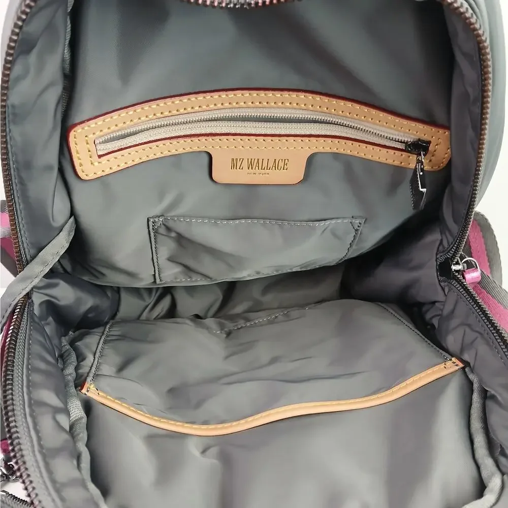 MZ Wallace Small Madison Backpack Durable Nylon Ash & Pink Metallic Inner Pouch